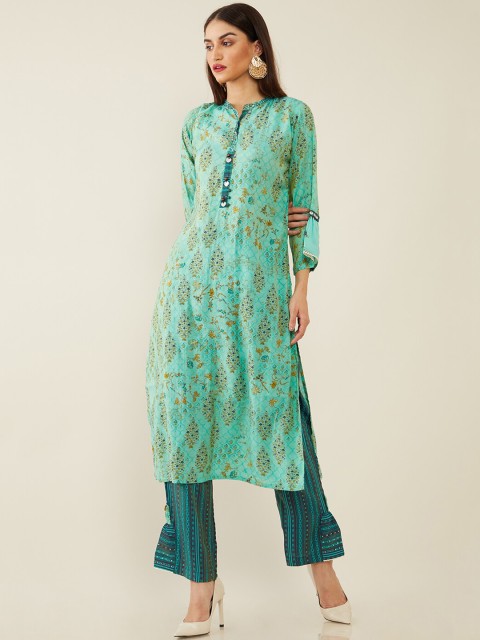 

Soch Women Green Floral Embroidered Kurta with Trousers