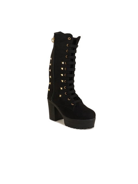 

Walkfree Black Leather High-Top Block Heeled Boots