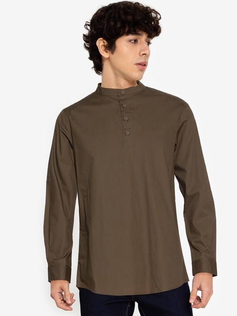

ZALORA BASICS Men Olive Green Pure Cotton Casual Shirt