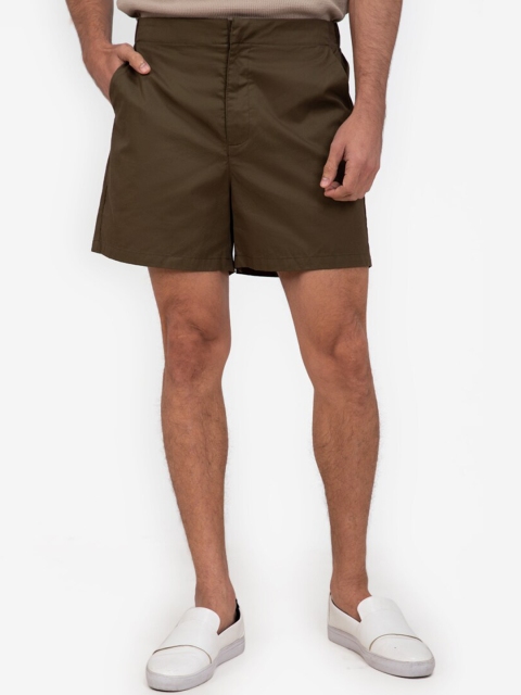 

ZALORA BASICS Men Green Low-Rise Pure Cotton Shorts