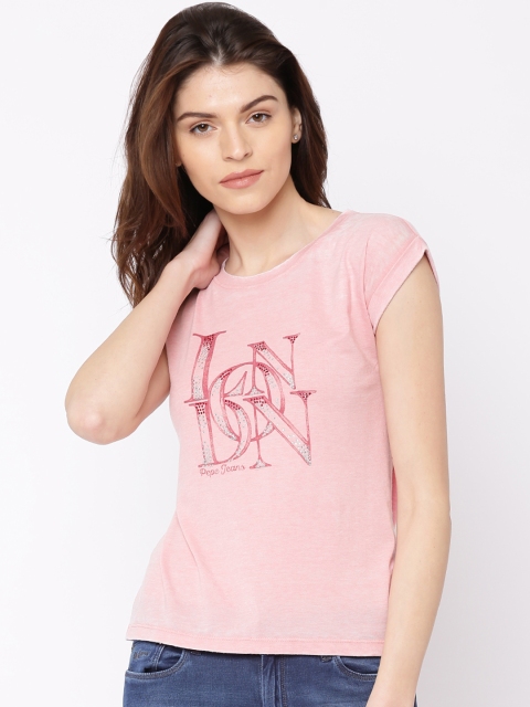 

Pepe Jeans Women Pink Printed Round Neck T-shirt