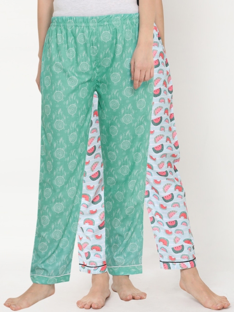 

FashionRack Women Pack of 2 Green & Blue Printed Lounge Pants