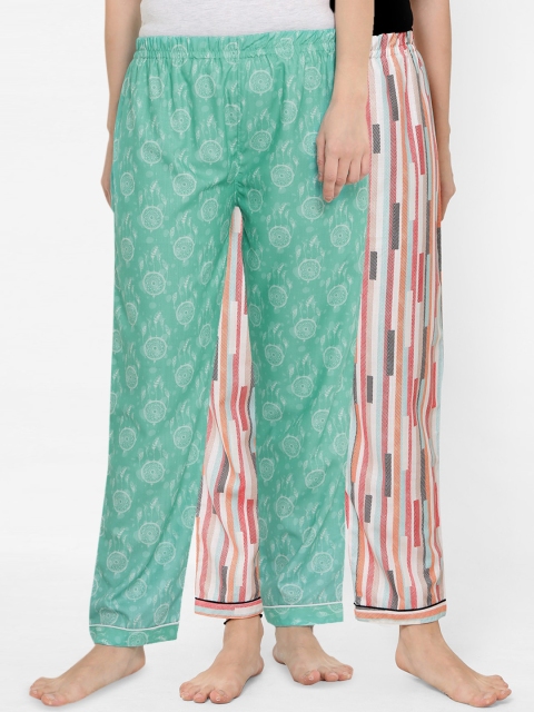 

FashionRack Women Pack Of 2 Green & Orange Printed Lounge Pants