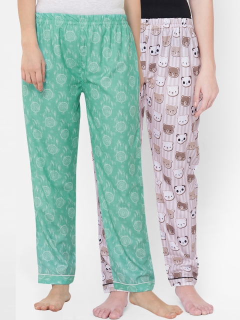 

FashionRack Women Green & Brown Set Of 2 Printed Pyjamas