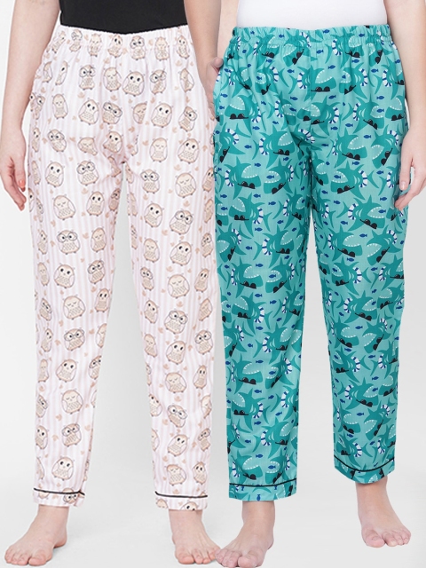 

FashionRack Pack Of 2 Women Printed Lounge Pants, Green