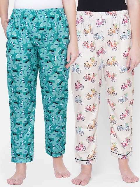 

FashionRack Women Blue & Pink Set Of 2 Printed Lounge Pants