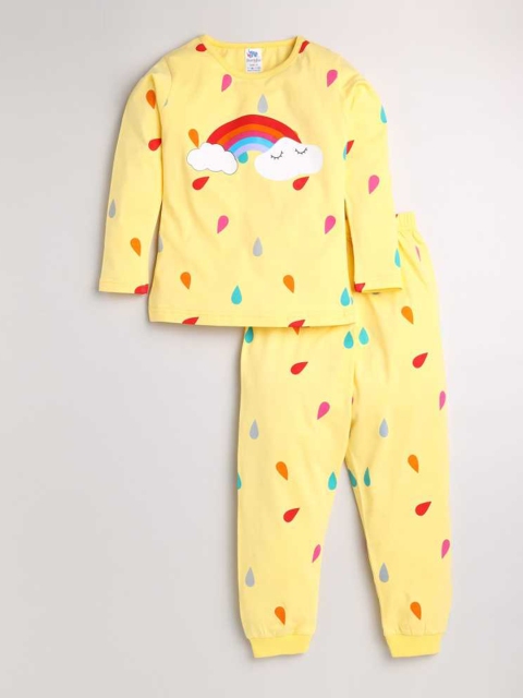 

Dear to Dad Girls Yellow Rainbow Print Pure Cotton Night Suit
