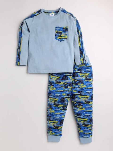 Dear to Dad Boys Blue & Blue Printed Night suit