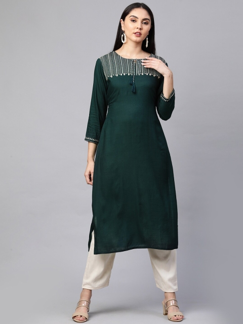 

FASHOR Women Green Geometric Yoke Design Kurta