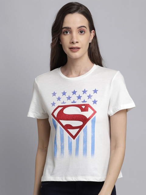 

Free Authority Women White Superman Printed Cotton T-shirt