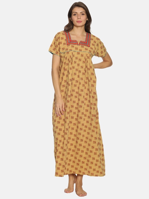 

Charak Mustard Printed Maxi Nightdress