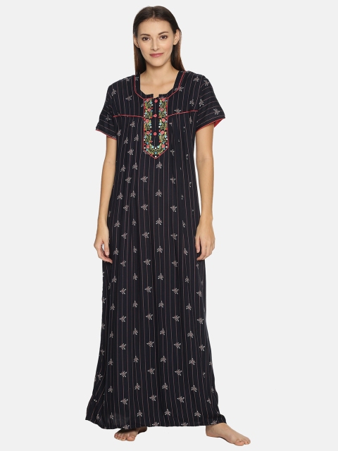 

Charak Women Black Printed Maxi Nightdress