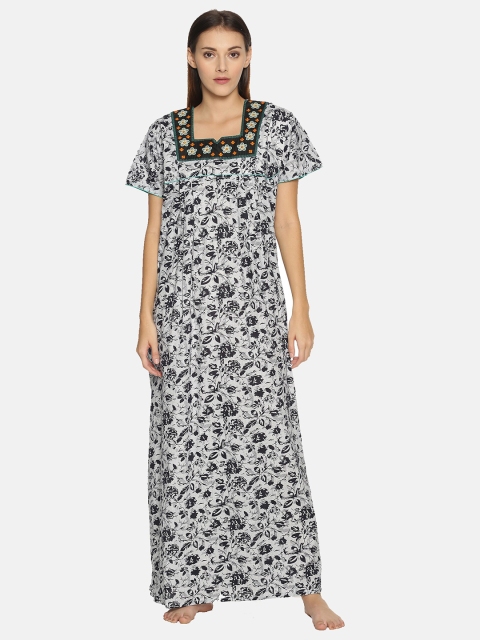 

Charak White Printed Maxi Nightdress