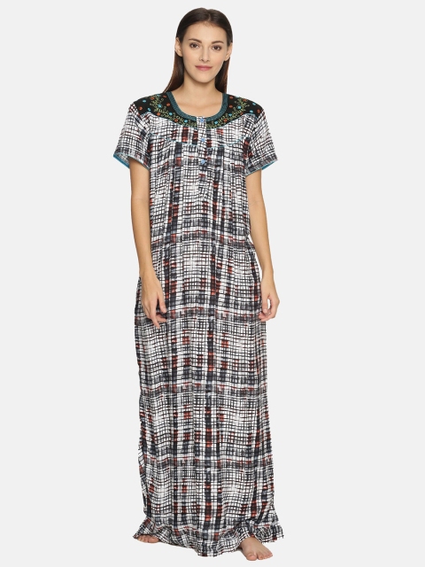 

Charak Women Grey & White Printed Nightress