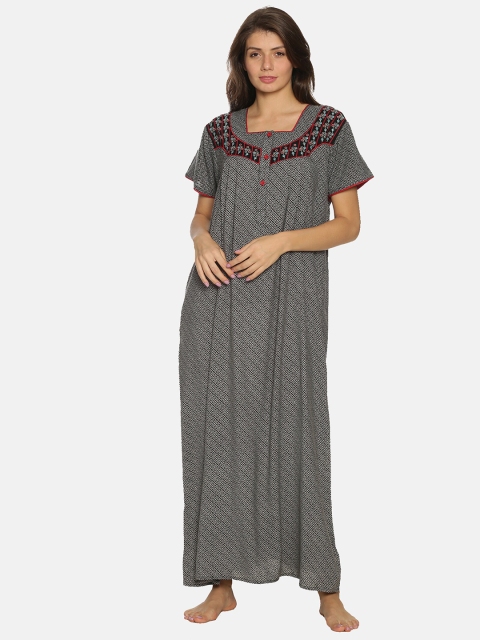

Charak Red Printed Maxi Nightdress