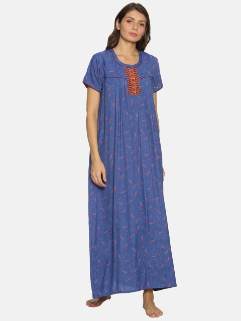 

Charak Blue Printed Maxi Nightdress