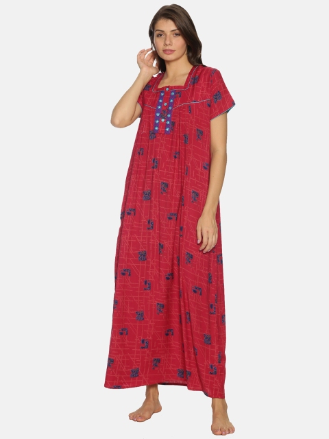 

Charak Pink & Blue Printed Maxi Nightdress
