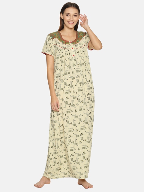 

Charak Green Printed Maxi Nightdress