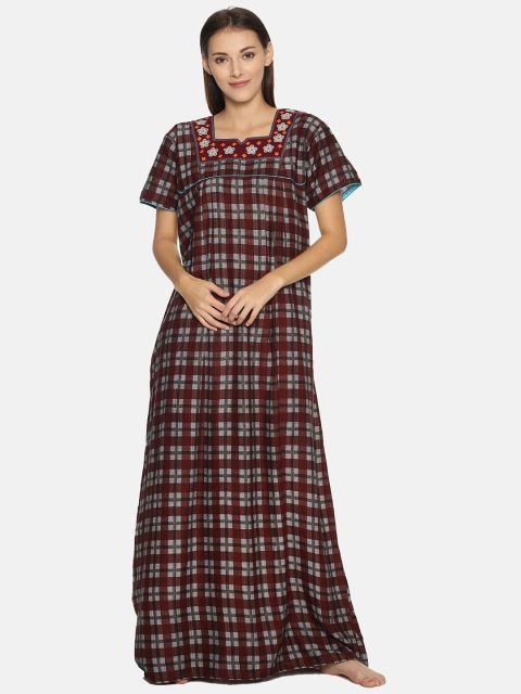 

Charak Maroon Printed Maxi Nightdress