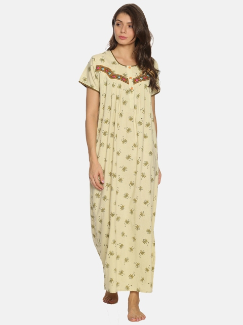 

Charak Green Printed Maxi Nightdress