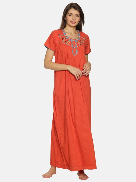 

Charak Orange Printed Maxi Nightdress