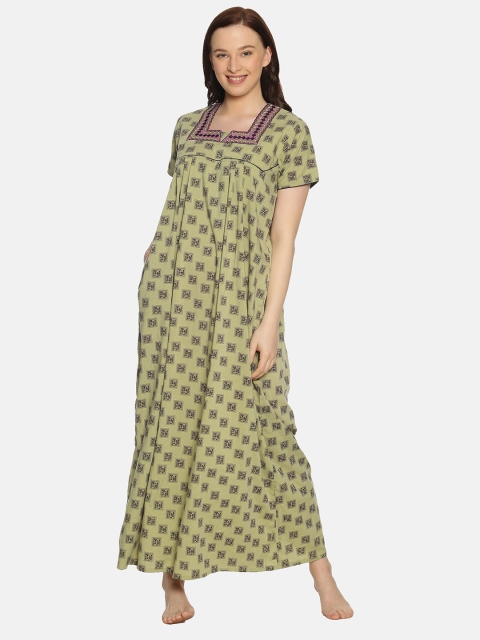 

Charak Green Printed Maxi Nightdress