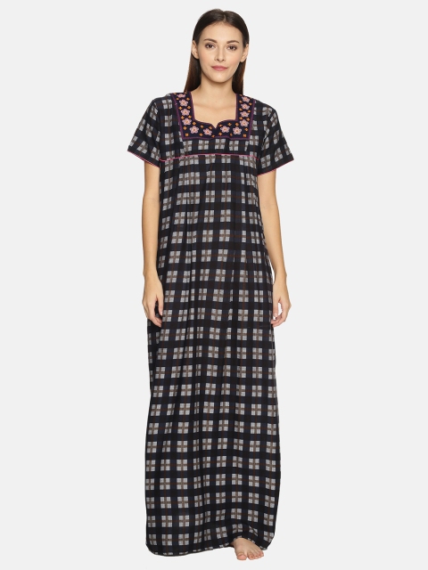 

Charak Navy Blue Printed Maxi Nightdress