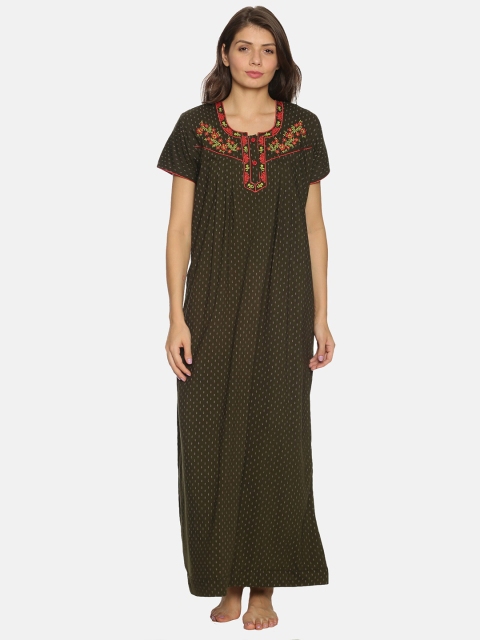 

Charak Women Green Printed Polyester Nightdress