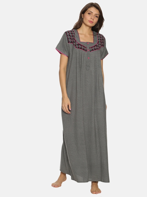 

Charak Black & Pink Printed Maxi Nightdress