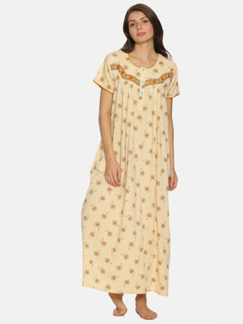 

Charak Yellow Printed Maxi Nightdress