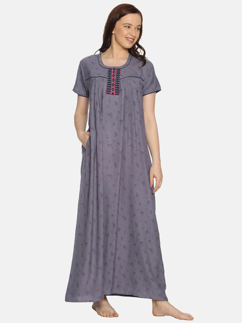 

Charak Grey Printed Maxi Nightdress