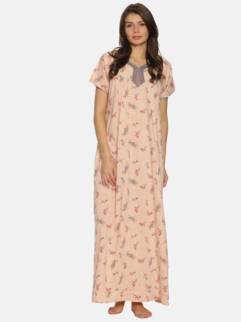 

Charak Women Pink Floral Printed Maxi Nightdress