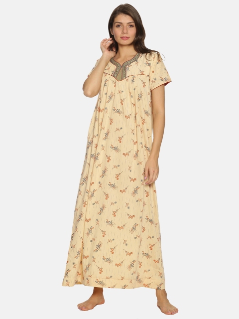

Charak Yellow Printed Maxi Nightdress