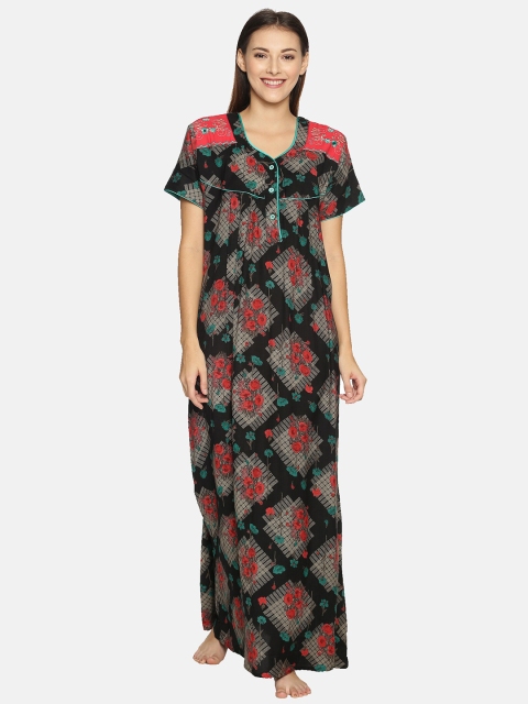 

Charak Black Printed Maxi Nightdress