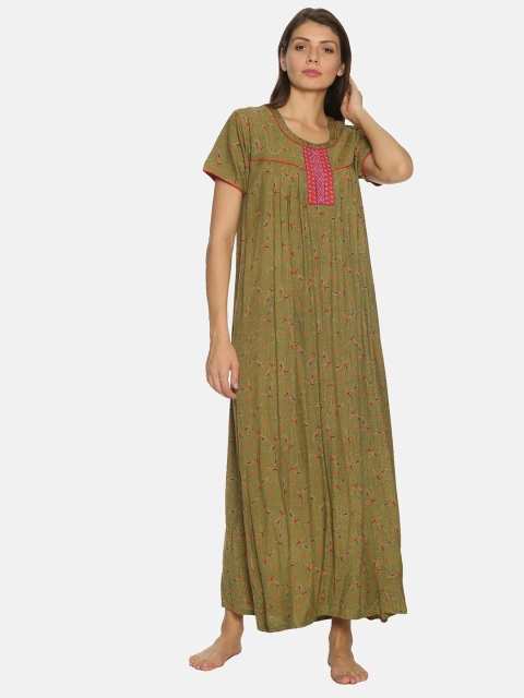 

Charak Women Green Printed Polyester Nightdress