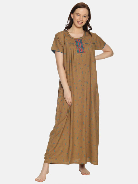 

Charak Khaki Printed Maxi Nightdress