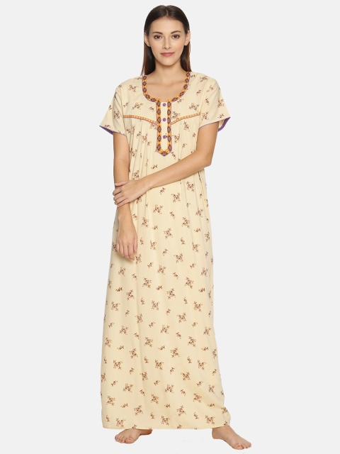

Charak Yellow Printed Maxi Nightdress