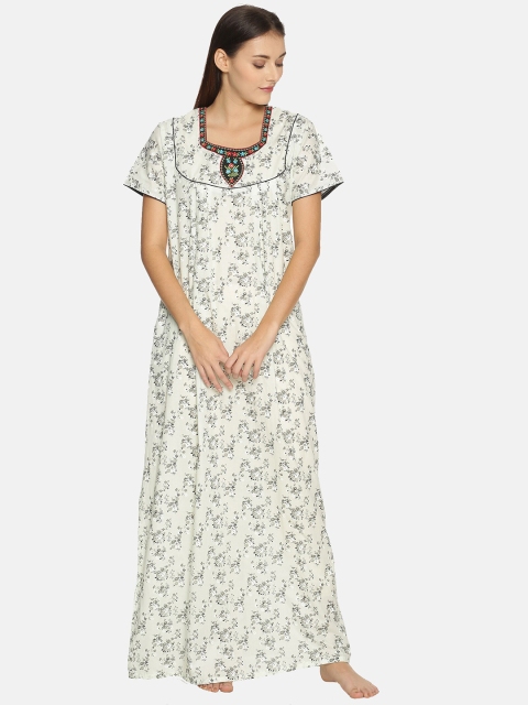 

Charak Women Off White Printed Maxi Nightdress