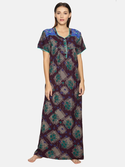

Charak Purple Printed Maxi Nightdress