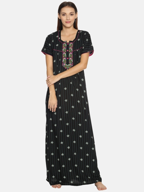 

Charak Women Black Printed Maxi Nightdress