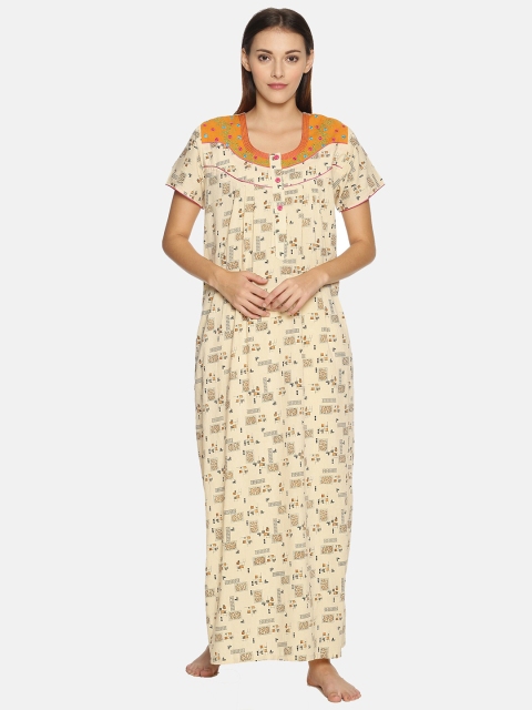 

Charak Yellow Printed Maxi Nightdress