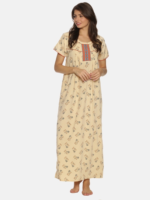 

Charak Women Yellow Printed Maxi Nightdress