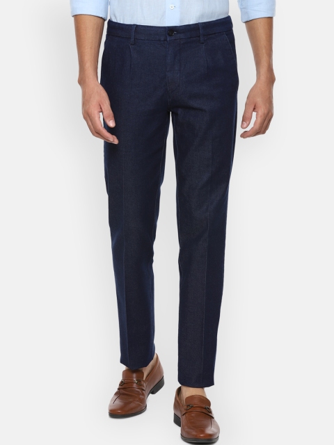 

Luxure by Louis Philippe Men Navy Blue Textured Slim Fit Cotton Formal Trousers