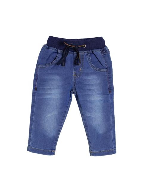 

612 league Boys Blue Solid Lightly Fade Slim Fit Jeans With Rib In Lt