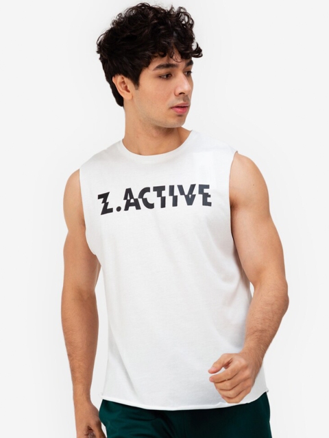 

ZALORA ACTIVE Men White & Black Typography Printed Sleeveless T-shirt