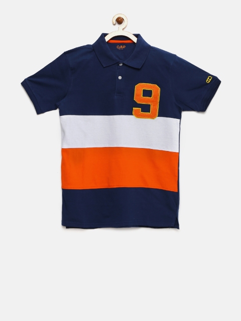 

Ajile by Pantaloons Boys Navy & Orange Colourblocked Polo T-Shirt, Navy blue