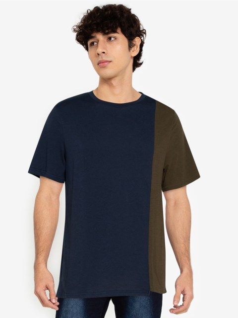 

ZALORA BASICS Men Black & Brown Colourblocked T-shirt