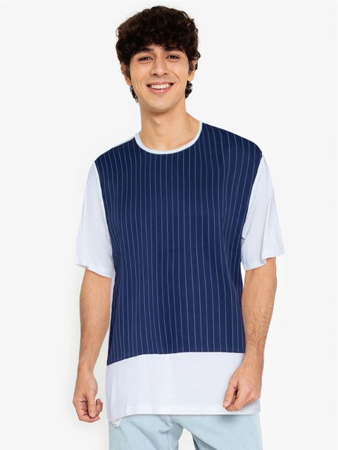 

ZALORA BASICS Men Navy Blue & White Striped T-shirt