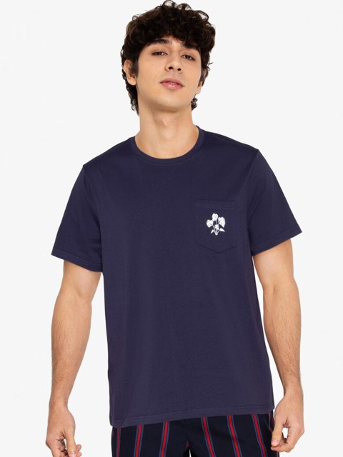 

ZALORA BASICS Men Navy Blue Pockets Monstera T-shirt