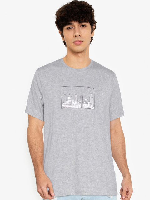 

ZALORA BASICS Men Grey Cityscape Printed T-shirt